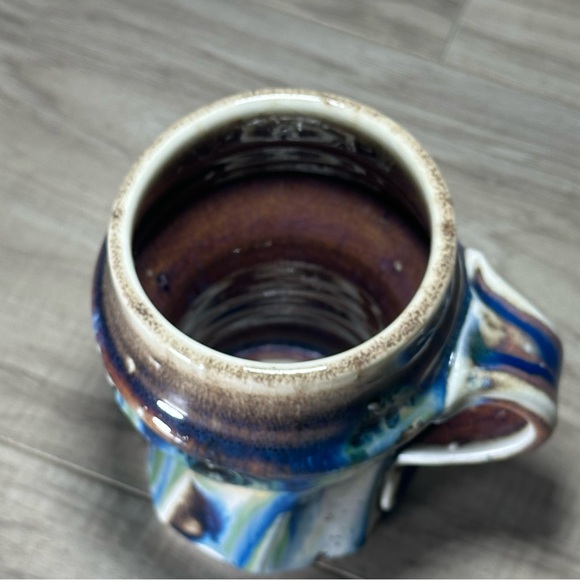 VINTAGE PHIL MAYHEW Blue Green Hand Thrown Drip Glaze Twist Pottery Coffee Mug - Picture 4 of 15